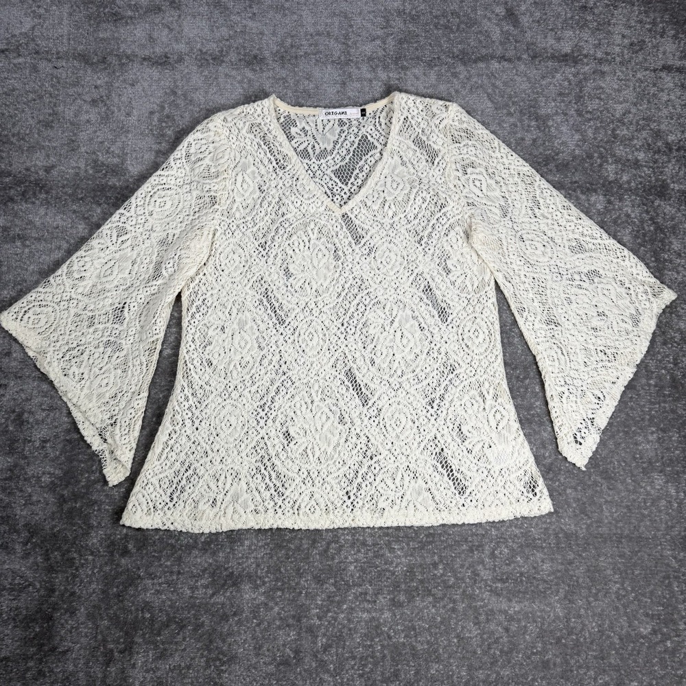 Origami‎ By Vivian Top Women's Small Off White Crocheted Flare Sleeves Delicate